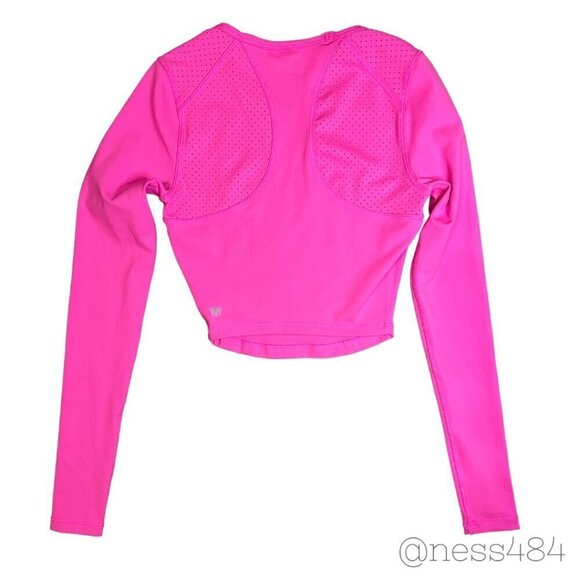 IVL Collective Long Sleeve Perforated Crop Top in Hot Pink 2 - Picture 2 of 5